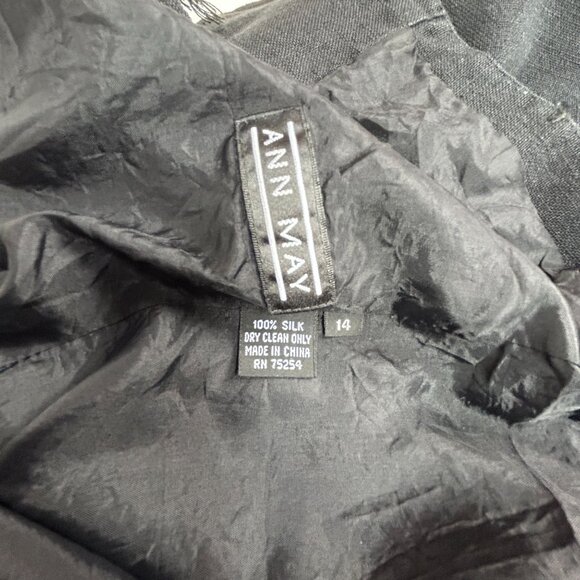 Ann May Womens Black Cropped Blazer Jacket 100% Silk Textured Open Front Size 14 - Picture 4 of 7